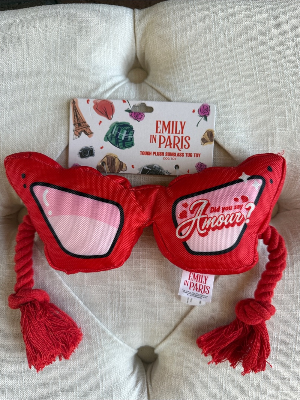 Netflix Emily In Paris Red Fashion Sunglasses Pet Plush Dog Toy